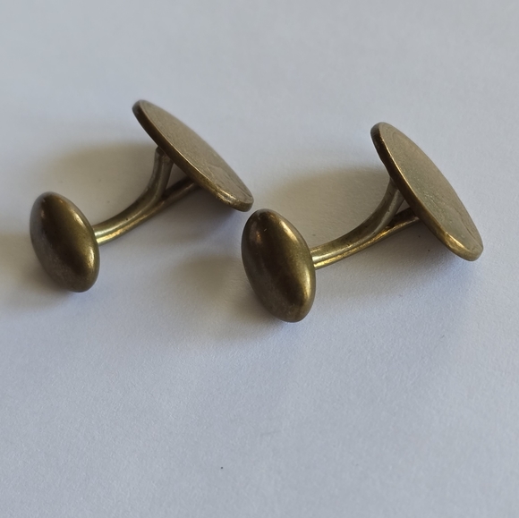 Vintage cuff links gold tone oval shield engraved edwardian art deco style - Picture 4 of 8
